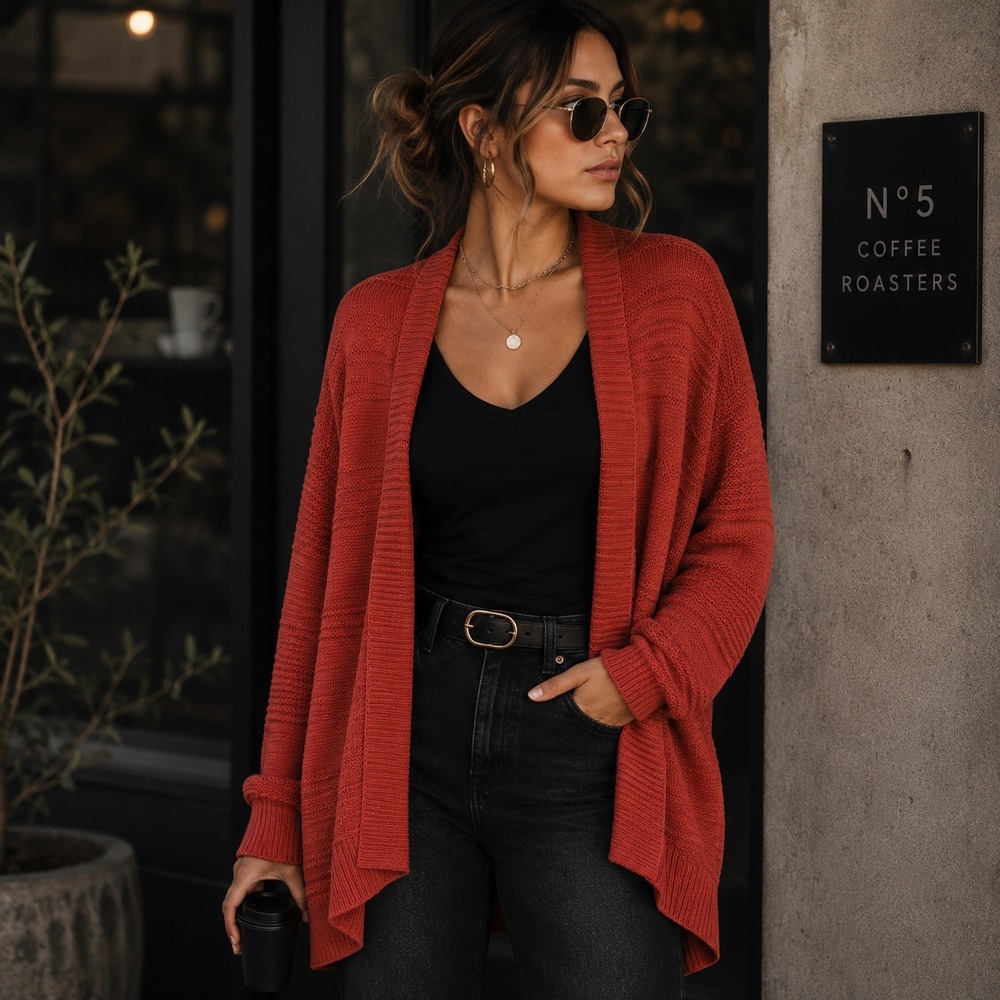 Sonoma Goods for Life Women Terracotta Rust Textured Open Front XL Cardigan
